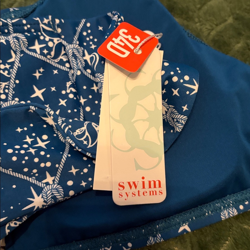 NWT Swim Systems Halter Bikini Top Blue White Nautical Pattern 34D - Picture 6 of 8